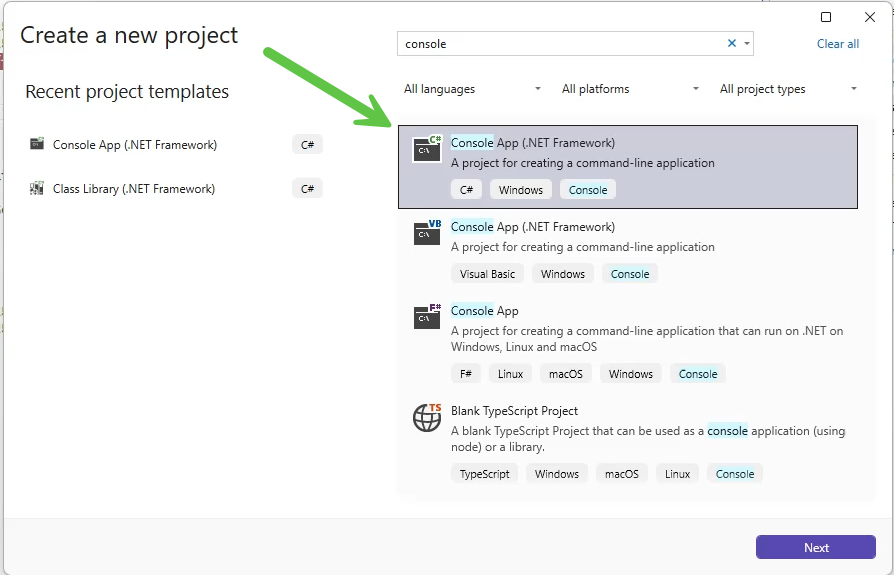 Create a .NET console project