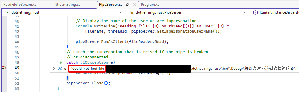 .NET console application throws an exception